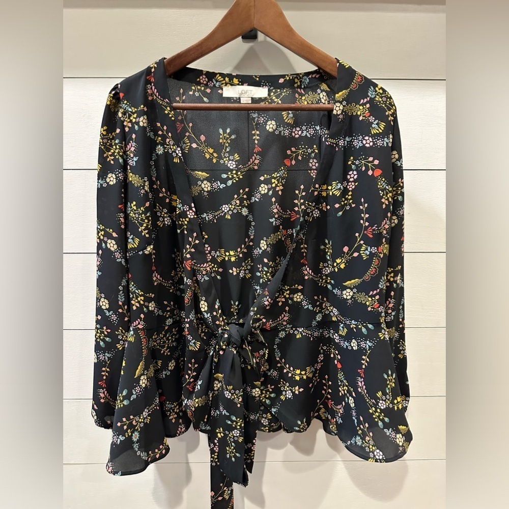 LOFT Floral Black Women's Top- size Medium